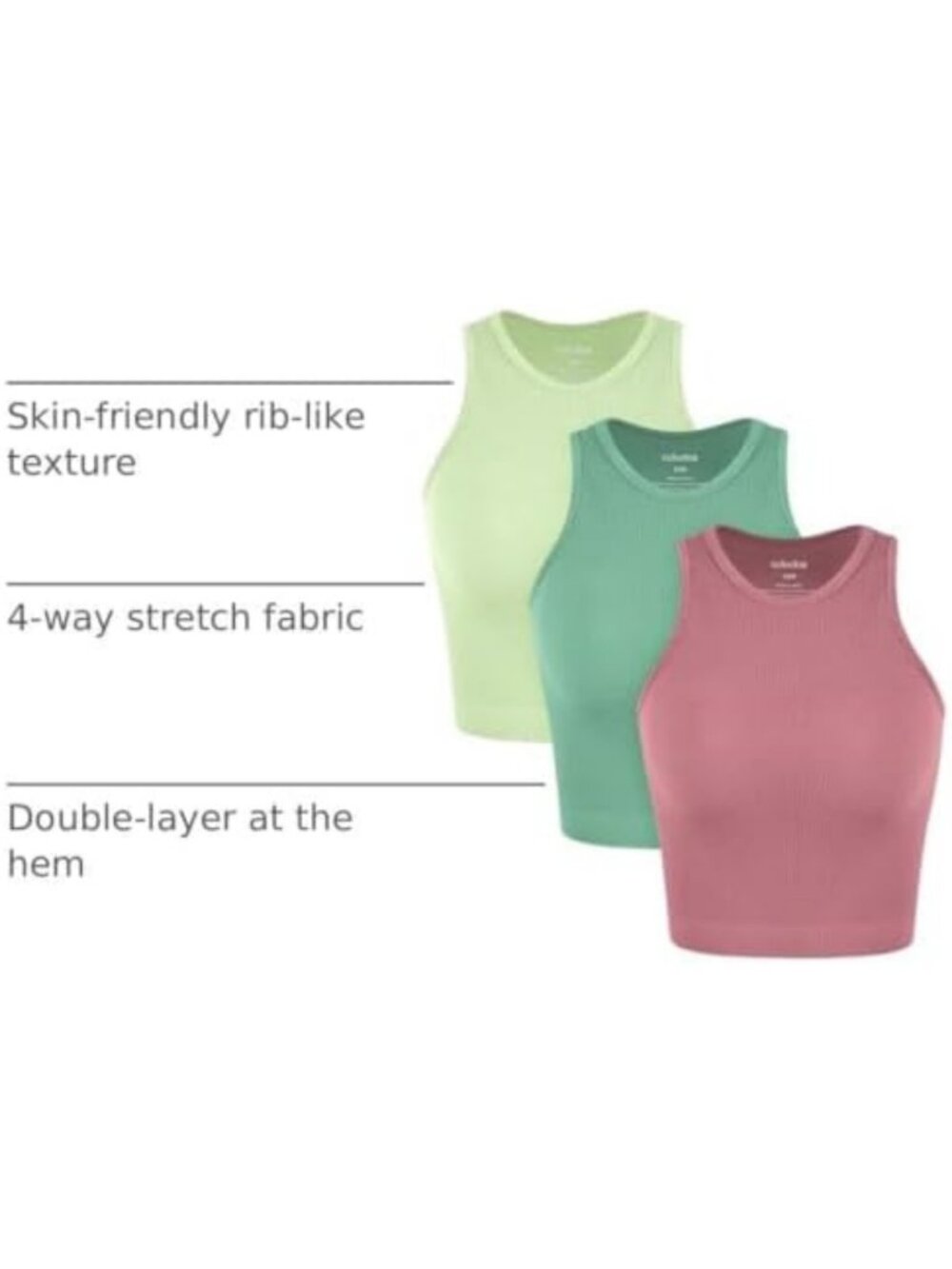Seamless Ribbed Crop Tank Tops for Women - Soft High Neck 3-Pack Set - Picture 4 of 6
